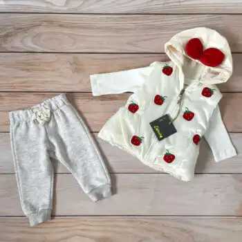 Kompletić sa futrovanim prslukom Cumino "Jagodice"