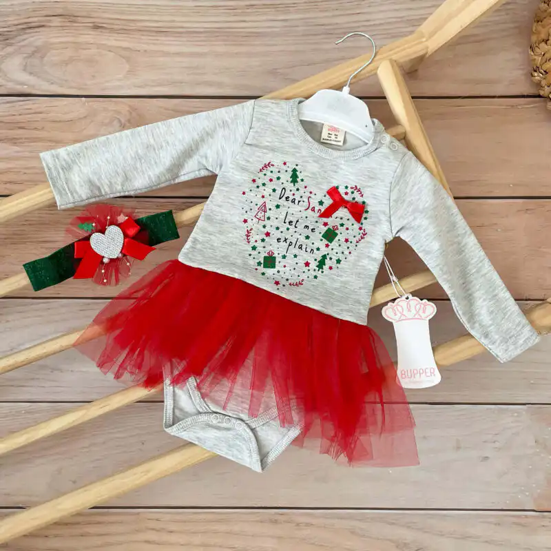 Novogodišnji bodi i traka Santa sivi